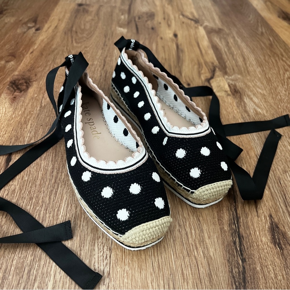 Kate Spade Black Polka Dot Espadrille Flats Knottingham